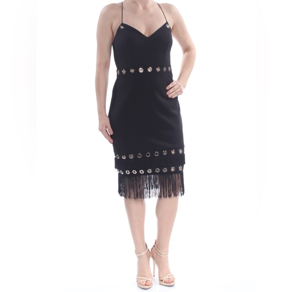 Aidan Mattox Women’s Sleeveless Fringe Metal Grommet Black Cocktail Dress 12 - Picture 5 of 12